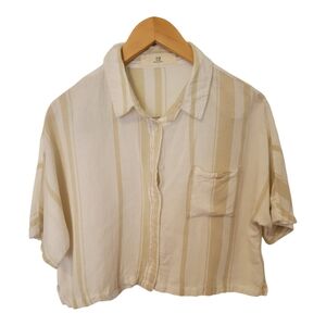 Thread & Supply Womens Large button down shirt striped beige cream cropped top